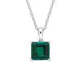 2.55 Carat (ctw) Lab-Created Emerald Princess Solitaire Pendant Necklace in Sterling Silver with Chain